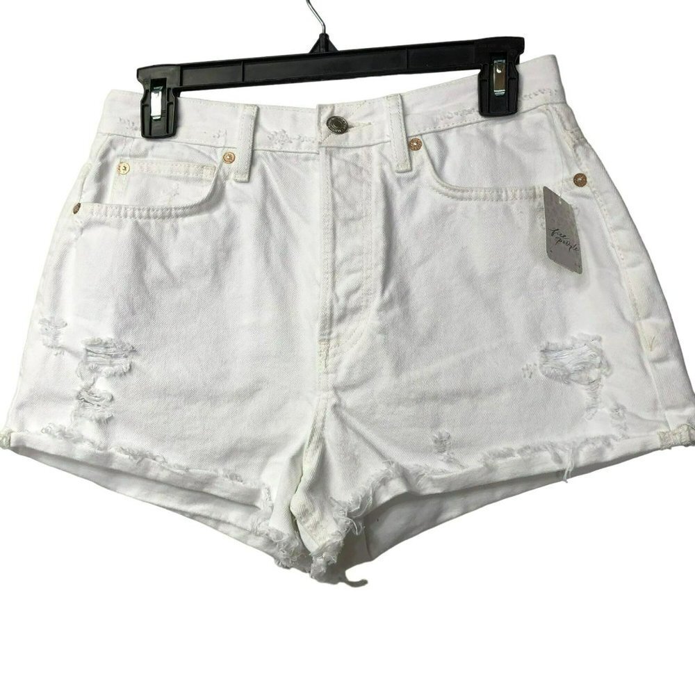 FREE PEOPLE Lasso High Waist DISTRESSED WHITE‎ DENIM SHORTS 27 NWT